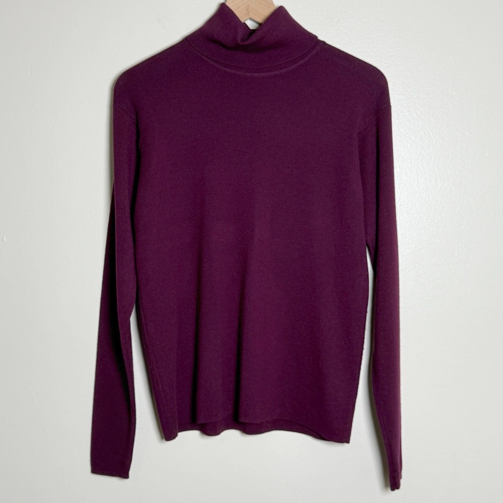 Linda Allard Ellen Tracy M L Women’s Silk Wool Turtleneck Sweater - Deep Plum